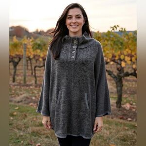 Halogen Nordstrom cape poncho gray brown One Size OSFM mock turtleneck cotton